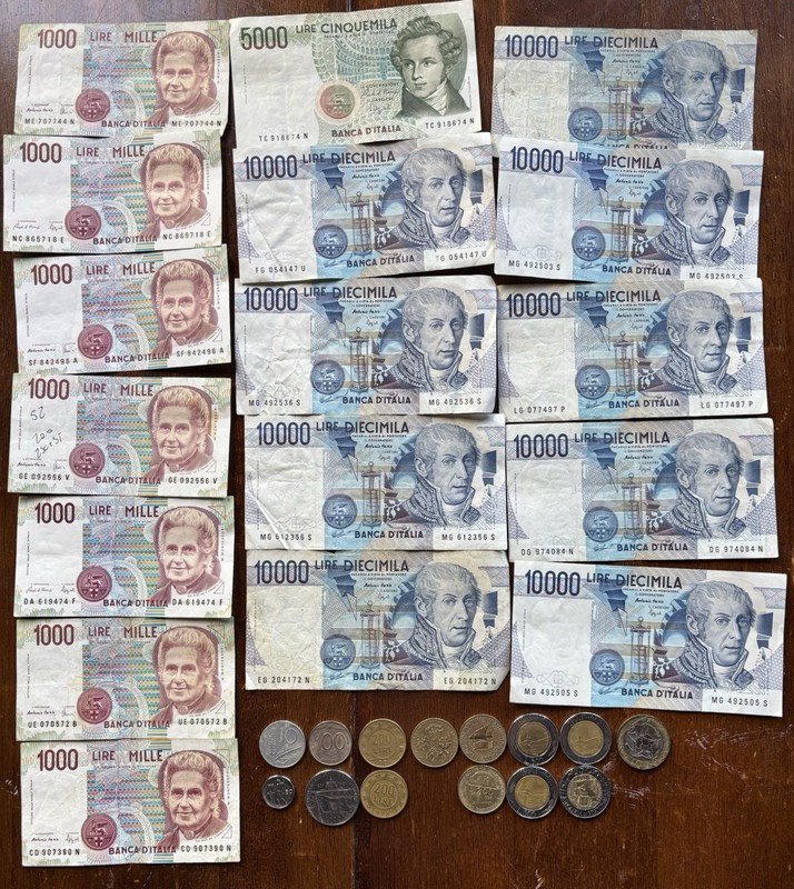 Italy 10000 5000 1000 500 200 100 50 10 Lire Paper Money & Coins RARE Vintage