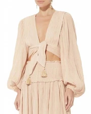 Zimmermann Bayou Tie Front Crinkle Ramie Top Size 1 AU&UK 10 US 6 (RRP $330)