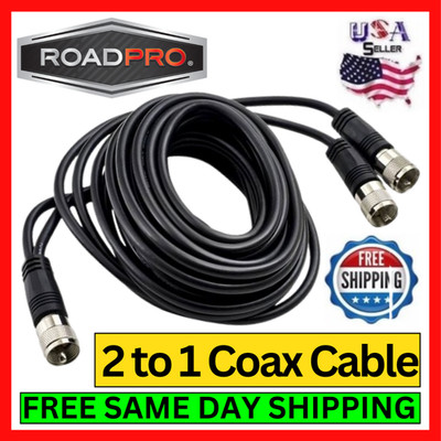 RoadPro RP-12CCP 12ft Co-Phase CB Antenna Coax Cable PL-259 Dual Antenna 2 to 1