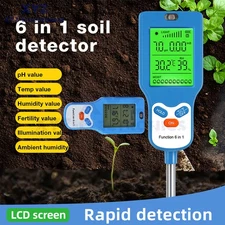 6-in-1 Digital PH Tester Sunlight Soil Moisture Meter Detector Plant Garden ℃℉