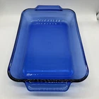 Vtg Cobalt Blue Glass Rectangle Lasagna Baking Dish Anchor Hocking