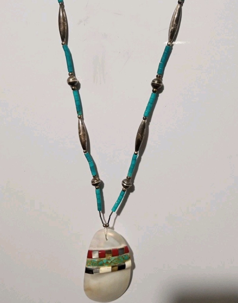Authentic Native Shell Turquoise abalone Necklace… - image 10