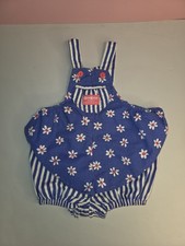 Vintage OshKosh Baby B'Gosh Blue Stripe Flowers Bubble Romper 24m Vestbak USA
