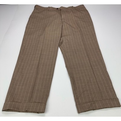Rajas Fashions Mens Tan Pinstripe Cuffed Dress Pants Trousers 40x28 Bespoke