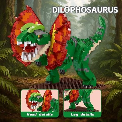 Jurassic Dinosaur Micro Blocks 1020pcs - T-Rex & Dilophosaurus Toy Adults