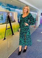 GIRL IN MIND green navy animal print midi dress Long Sleeve UK12 Geometric E5055