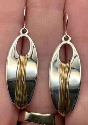 RLM SOHO Silver Tone Gold Tone Oval Drop Dangle Earrings Wire Wrap Modernist