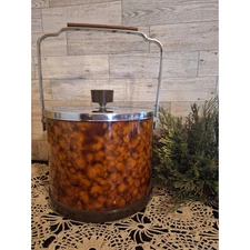 Vntg Plastic Tortoise Shell Ice Bucket with Stainless Steal Handle, MCM Bar Cart