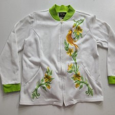 Womens Sz MEDIUM-Bob Mackie Wearable Art embroidered songbird zip-up jacket