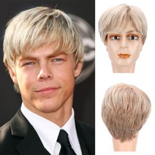 Men's Wigs Short Gold Hair Fashion Short Blonde Wig Layered Straight Synthetic
