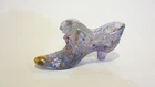 Fenton Iridescent Purple Glass Cat Slipper - Gold Tone accents - hand painted
