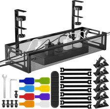 No Drill Under Desk Cable Management Tray, 15.7" Cord Organizer for Table, Cl...