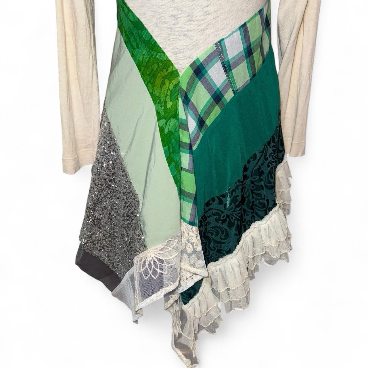 J Crew Patchwork asymmetrical hem Boho embellishe… - image 7