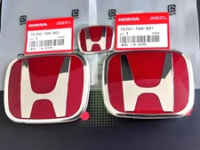 3PCS Front Emblem Rear Steering Red Badge Logo Fit For Honda CIVIC SEDAN 2016-21