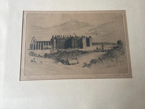 ANTIQUE SIGNED ETCHING OF HOLYROOD PALACE BY ALEX WILSON