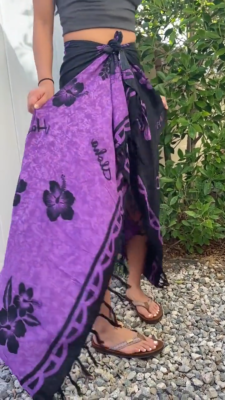 Muay Thai Shorts Leone Sarong Da Spiaggia Avvolgente Hawaiano - Pareo Corto, Nero/bianco Con Stampa Ibisco, Taglia Unica, Per Donna Sarong Da Spiaggia Hawaiano - Foto 8