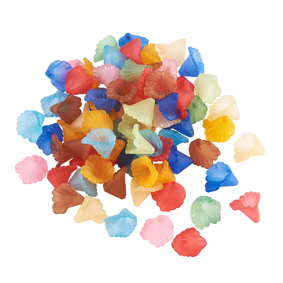 100 pcs Dyed Frosted Transparent Acrylic Flower Beads Jewelry Making 12X12X1.8mm - Image 2 of 4