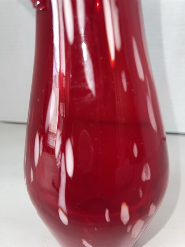 Ewer Creamer Pitcher Hand-Blown Art Glass Red White 12” Tall Mid-Century - Picture 11 of 12