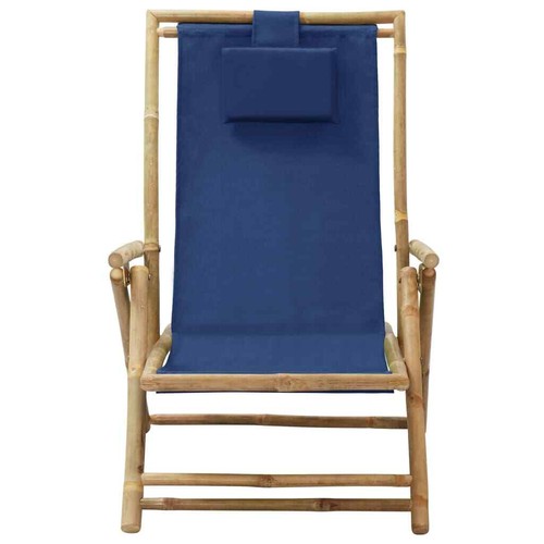 Reclining Relaxing Chair Navy Blue Bamboo and Fabric vidaXL - Picture 2 of 8