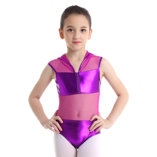 Kids Girls Dance Leotard Ballet Gym Mesh Hooded Dancewear Yoga Jumpsuit Costumes - Bild 30 von 60
