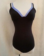 Gilda Marx 7161001 Black  Blue Women's LG Double Strap Criss Cross Back Leotard