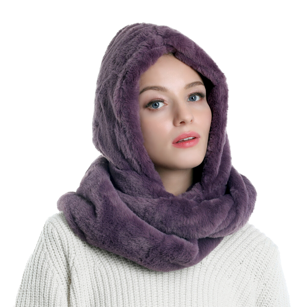 Crochet Hooded Infinity Scarf Fur Hood Scarf Women's Winter Thick