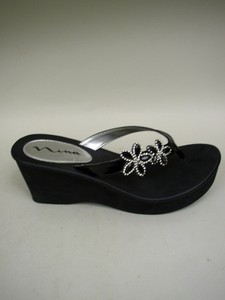 black wedge thong sandals