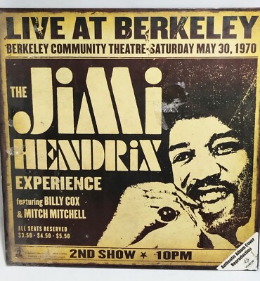 Vandor JIMI HENDRIX COLLECTIBLE METAL SIGN LIVE AT BERKELEY CONCERT  12 X 12''