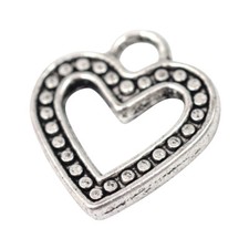 ❤ 20 x Silver Tone DOTTY HEART Charm Pendant 14mm Jewellery Making Set 2 ❤