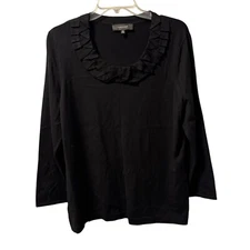 Jones Wear Womens Black Long Sleeve Top With Ruffled Scoop Neck XL sweater