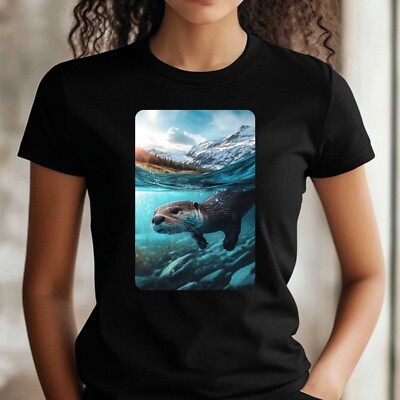 T-Shirt Frauen Otter Schwimmt im Ozean Motiv Baumwolle Größe XS bis 3XL