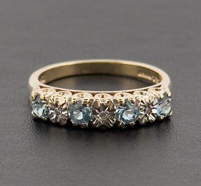 Ewigkeitsring 9 kt Gelbgold Blautopas Diamant Größe M gepunzt