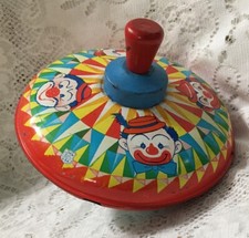 J. Chein Toy Spinning Top, Vintage, Childs Toy, Metal  Wooden, Clown Decor, 7  