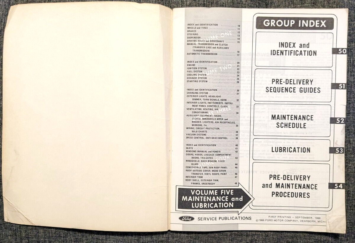 1970 FORD CAR SHOP MANUAL VOLUME FIVE PRE-DELIVERY MAINTENANCE 