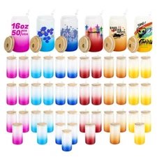 US Warehouse 16oz 50pcs 16oz Gradient Frosted Sublimation Glass Jar