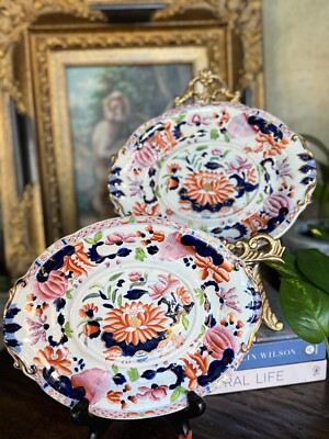 Pair Of Antique Hicks And Meigh Water Lily 9  Platters