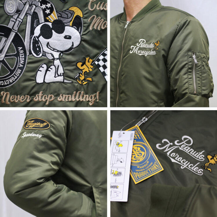 SNOOPY×Flagstaff PEANUTS BIKER MA-1 黒XL SNOOPY PEANUTS SNOOPY