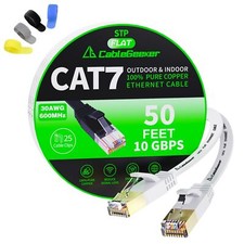 Cat 7 Shielded Ethernet Patch Cable 50 Ft White highest Speed Cable Cat7 Flat