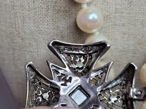 Judith Jack faux pearl, marcasite and sterling vintage silver necklace - Picture 5 of 8