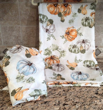 Fall PUMPKINS Orange Green  Blue 12 Cloth Napkins  Tablecloth 60x102 Set of 13