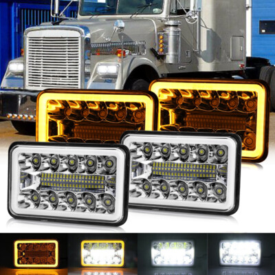 4X6'' LED Headlights Hi/Lo Halo DRL For Freightliner Classic FLD120 XL Semi Truck
