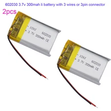 2pcs 3.7V 300mAh 1.11Wh Rechargeable Li Battery 602030 Li-ion JST 2pin Connector