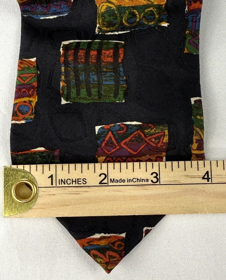 Corbata HUGO BOSS 100 % Seda Diseñador ITALIA Geométrica Azul/Negro/Naranja Foto 3 de 4