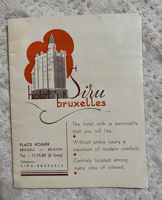Vintage Hotel Siru Bruxelles Brochure, Sight-seeing in Brussells w/ Map