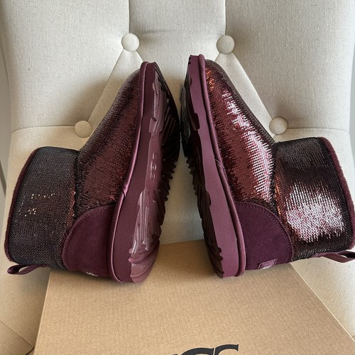 Ugg Boots Kids Sz 4 Classic Mini Mirror Ball Burgundy Sequin Wild Grape New NIB - Picture 2 of 10