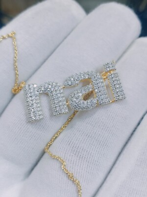 Nai Name Diamant Anhänger Halskette, 925 Silber Handmade Schöne Damen Medaillon