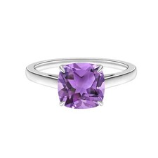 Classic Solitaire 6MM Cushion Amethyst Bridal Promise Ring 925 Sterling Silver