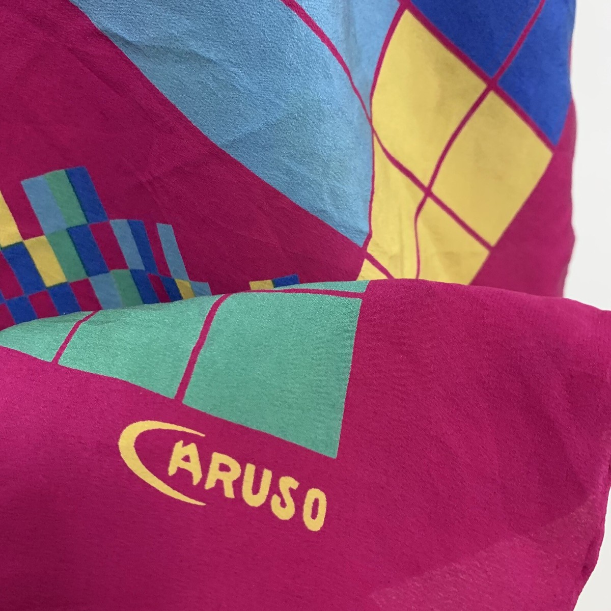 CARUSO CHECK RED HAND ROLLED SQUARE Silk scarf 34/33 in