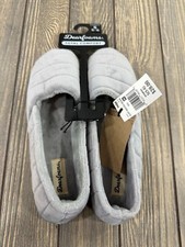Dearfoams Womens Total Comfort Quilted Gray Slippers Small 5-6 Non-Slip Sole