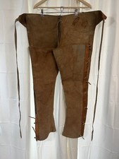 Vintage Leather Brown Chaps Button Sides Cowboy